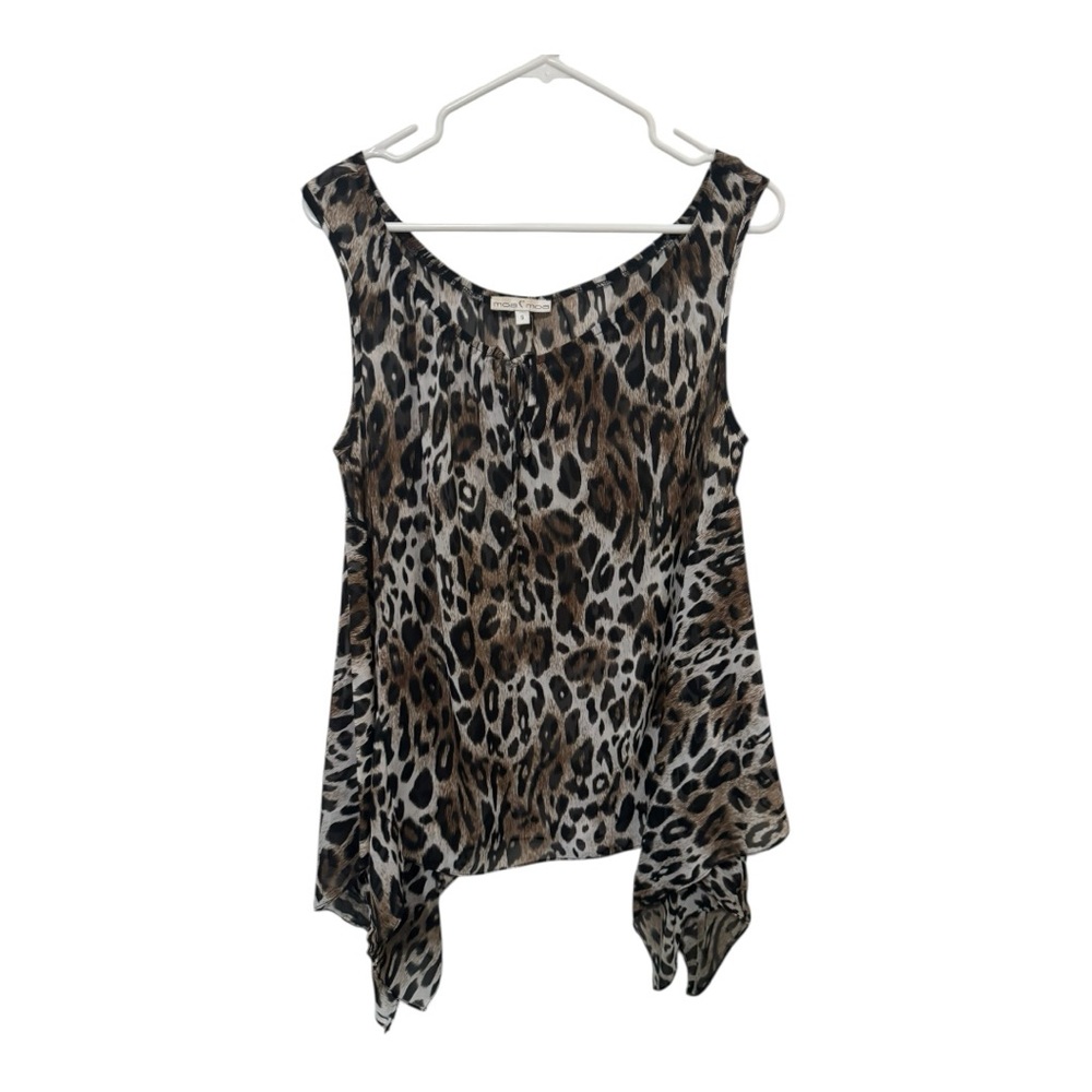 Moa Moa Leopard Print Sleeveless Blouse | Flowy Tank Top | Brown Black Size S